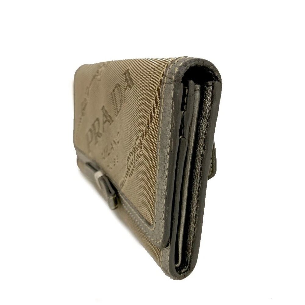 EGA PRADA Logo Jacquard Ribbon Canvas Long Bifold Wallet Beige/7BH0709 - Picture 3 of 8